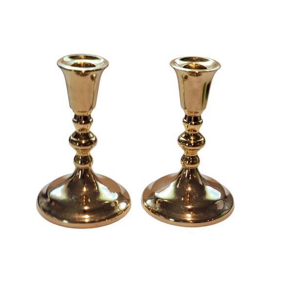 Vintage Brass Candleholder Pair Made in Japan 6" Tarnish Resistant Taper Candles - Picture 2 of 12
